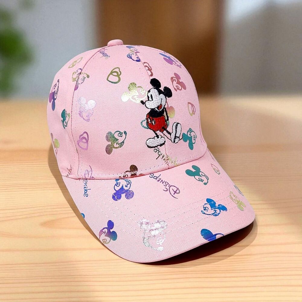Disney Mickey Mouse Embroidered Pink Adjustable Baseball Cap Holographic